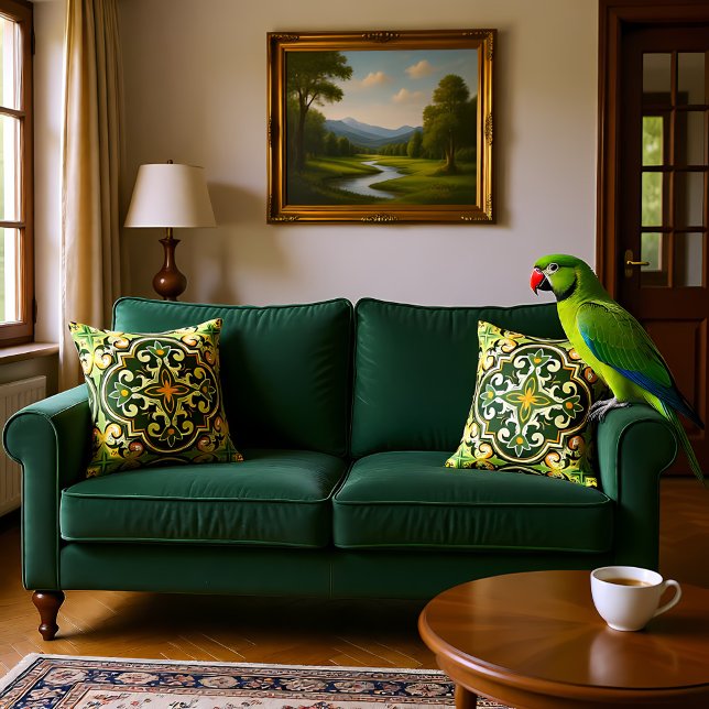 💚 mooie olijven en gele Azulejos Kussen (Beautiful olive and yellow Azulejos Throw Pillow)