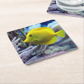 Mooie Onderwater Gele Tang Vis en Koraal Kartonnen Onderzetters (Schuin)