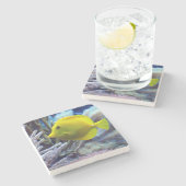 Mooie Onderwater Gele Tang Vis en Koraal Stenen Onderzetter (Zijkant)