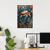 Mooie Onderwater Zee Schildpad Poster (Thuiskantoor)