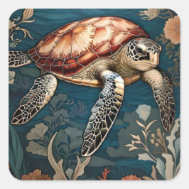 Mooie Onderwater Zee Schildpad Vierkante Sticker