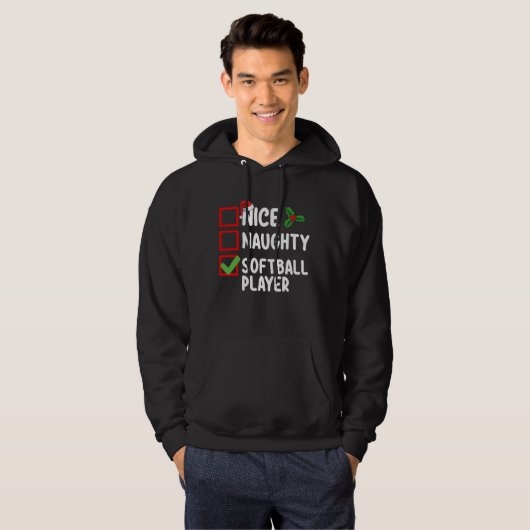 Mooie Ondeugende Softball Speler Kerstlijst Hoodie (Voorkant volledig)