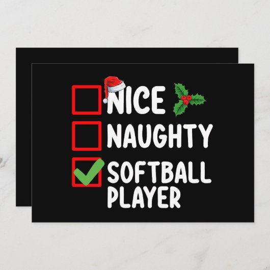 Mooie Ondeugende Softball Speler Kerstlijst Kaart (Voorkant / Achterkant)