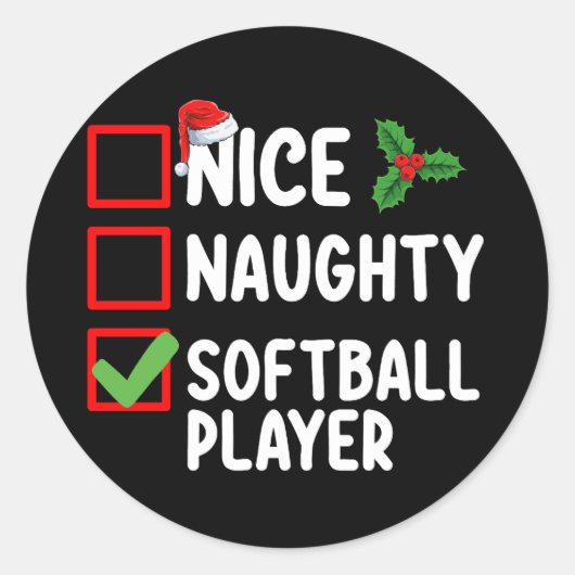 Mooie Ondeugende Softball Speler Kerstlijst Ronde Sticker (Voorkant)
