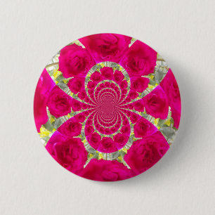 Mooie ongelofelijke rode rozen caleidoscooppatroon ronde button 5,7 cm