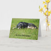 Mooie Ontspannende Hond Kunst Pensioenkaart Kaart (Gele Bloem)