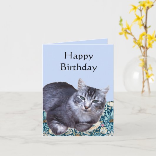 Mooie Ontspannende Kat Bewerkbaar  Kaart (Gele Bloem)