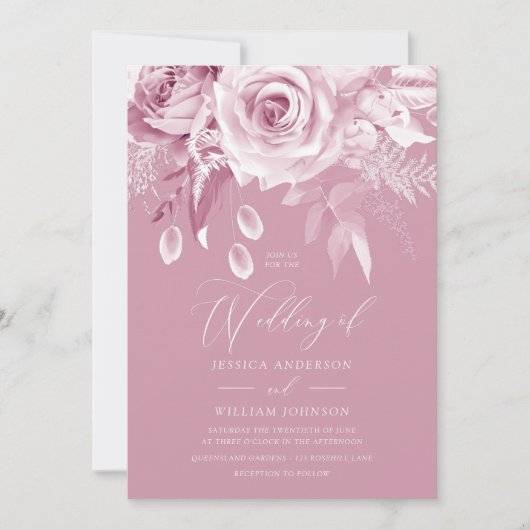 Mooie ontwerper Dusty Pink Rose Wedding Kaart (Voorkant)