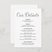 Mooie onze bruiloft details, klassieke zwarte inkt informatiekaartje (Voorkant / Achterkant)