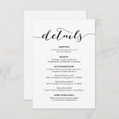 Mooie onze bruiloft Details Modern rustiek zwart Informatiekaartje (Voorkant / Achterkant)