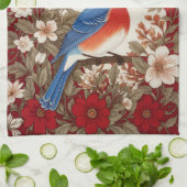 Mooie oostelijke blauwe vogel rode bloem theedoek (Gevouwen)
