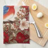 Mooie oostelijke blauwe vogel rode bloem theedoek (Quarter Fold)
