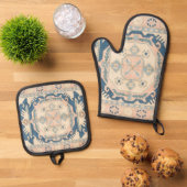 Mooie Oosterse Antiek Kilim Rug Ovenwant & Pannenlap Set (Top down)