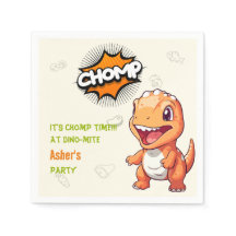 Mooie op maat gemaakte oranje dinosaurusparty serv