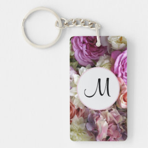 Mooie op maat gemaakte roze bloemstuk sleutelhanger