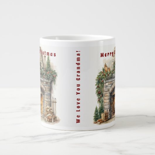 Mooie open haard kerstkaarsen Holly Krans Grote Koffiekop (Voorkant)