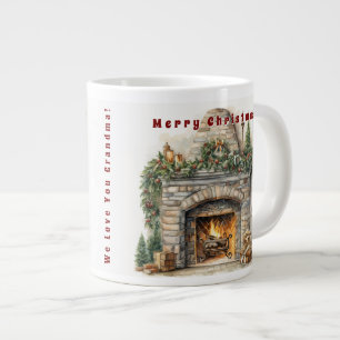Mooie open haard Kerstkaarsen Hulstkrans Grote Koffiekop