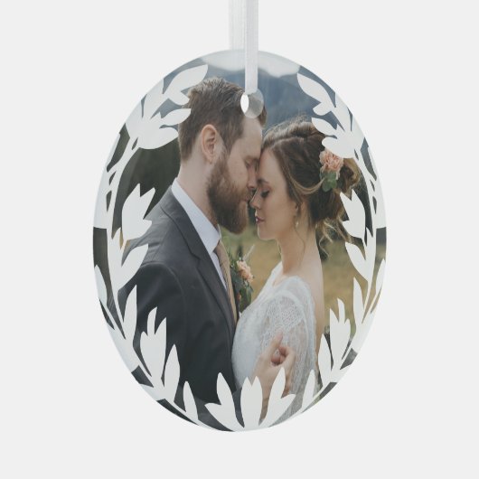 Mooie open witte weide voeg bruiloft foto toe glas ornament (Voorkant Rechts)