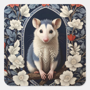 Mooie Opossum door William Morris geïnspireerde bl Vierkante Sticker