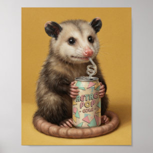 Mooie Opossum Drinkende Uit Een Blikje Frisdrank G Poster