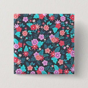 Mooie opstelling Ditsy Bloemenpatroon-56576 Vierkante Button 5,1 Cm