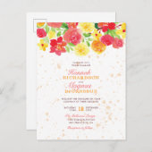 Mooie Oranje Aquarel Bloemen Wonderbaarlijke Trouw Uitnodiging Briefkaart (Voorkant / Achterkant)