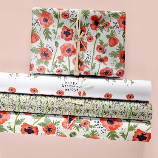 Mooie oranje aquarel klaprozen bloemen inpakpapier vel