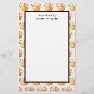Mooie oranje aquarel pompoenpatroon briefpapier