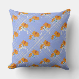 Mooie oranje bloem naadloos op geruit blauw kussen