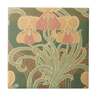 mooie oranje bloemen art nouveau ontwerp tegeltje