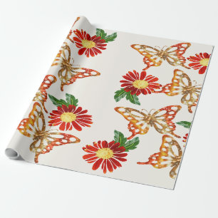 Mooie oranje bloemen en vlinders cadeaupapier