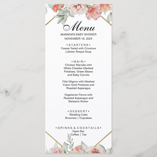 Mooie Oranje Bloemen Menu (Voorkant)