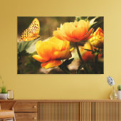 Mooie Oranje bloemen met Natuur van de vlinder Canvas Afdruk (Insitu (Woonkamer))