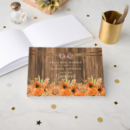 Mooie Oranje Bloemen op Hout - Guestbook Gastenboek