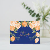 Mooie oranje bloemen op marineblauw briefkaart (Staand voorkant)