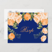 Mooie oranje bloemen op marineblauw briefkaart (Voorkant / Achterkant)