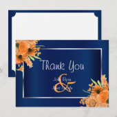 Mooie oranje bloemen op marineblauw - Dank je wel Bedankkaart (Voorkant / Achterkant)