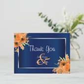 Mooie oranje bloemen op marineblauw - Dank je wel Bedankkaart (Staand voorkant)