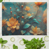 Mooie Oranje Bloemen Theedoek (Gevouwen)