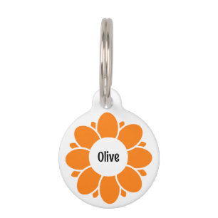 Mooie oranje bloemenframe voor hondennaam huisdierpenning