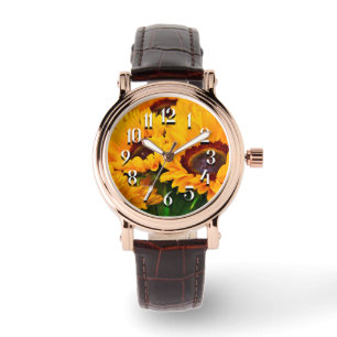 Mooie oranje en gele zonnebloem horloge