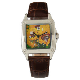 Mooie oranje en gele zonnebloem horloge