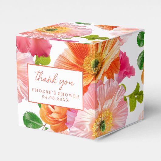 Mooie oranje en heldere roze bloem bruidsvierkant bedankdoosjes (Voorkant Zijde)