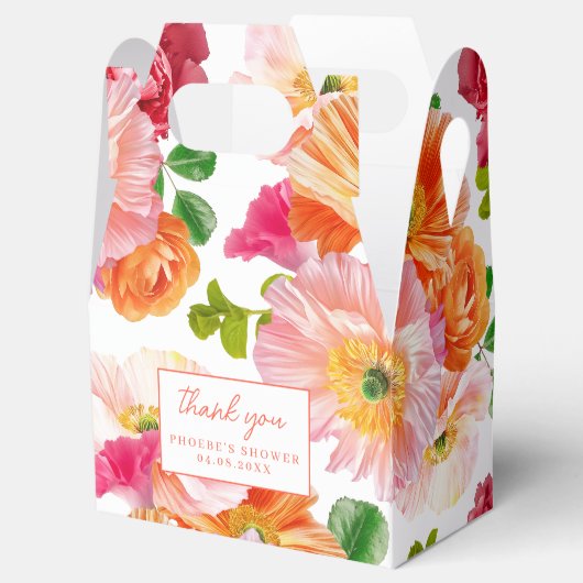 Mooie oranje en heldere roze bloemrijke bruidsjurk bedankdoosjes (Geopend)