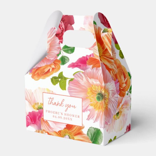 Mooie oranje en heldere roze bloemrijke bruidsjurk bedankdoosjes (Voorkant Zijde)