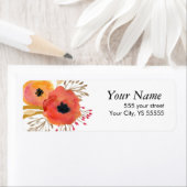 Mooie Oranje en rode Waterverf bloemen Etiket (Insitu)