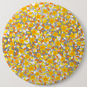 Mooie oranje gele witte bloemen patronen ronde button 6,0 cm