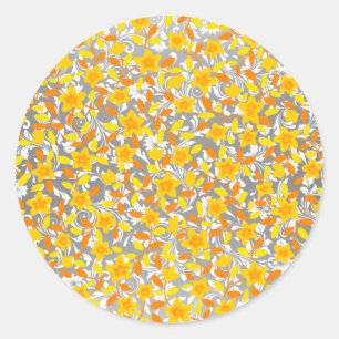 Mooie oranje gele witte bloemen patronen ronde sticker