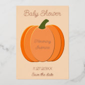 Mooie Oranje Geslacht Neutrale Pompoen Baby Shower Folie Feestdagenkaart (Voorkant)