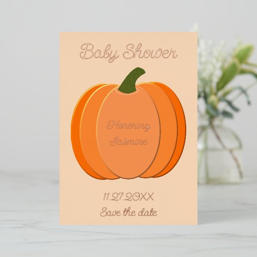 Mooie Oranje Geslacht Neutrale Pompoen Baby Shower Folie Feestdagenkaart (Staand Voorkant)